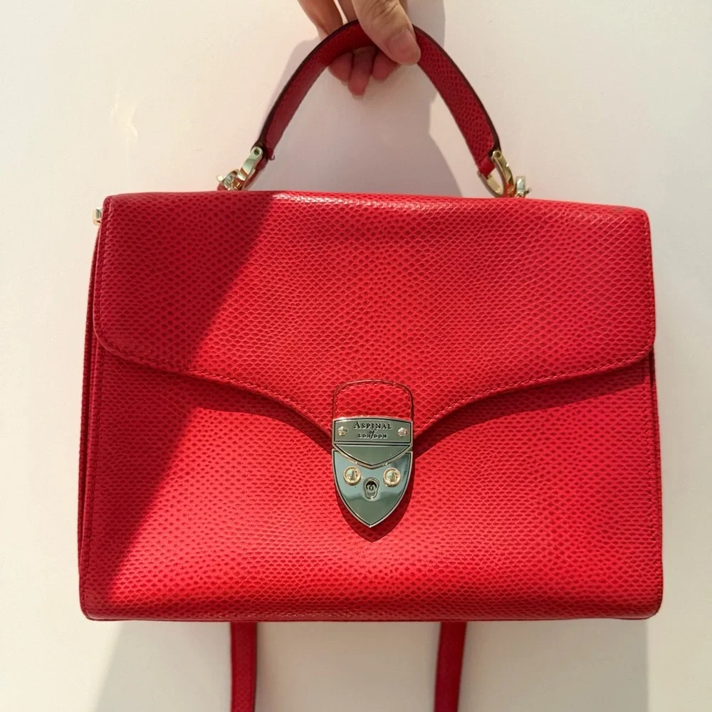 Aspinal of London Coral Red Leather Clutch with Gold-Tone Lock - Picture 1 of 16